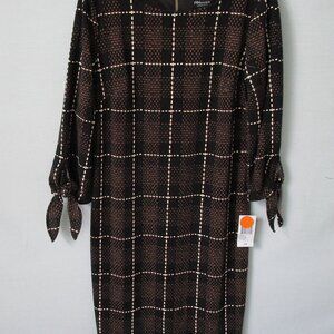 NWT RN Studio black brown check 3/4 sleeve lined shift dress *Sz 4*